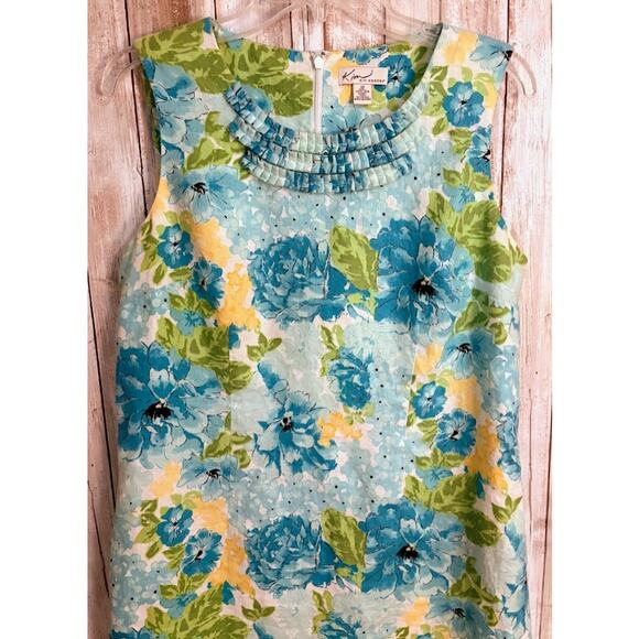 Kim Rogers 100% Linen Blue Floral Print Shift Dress Size 12 - Picture 2 of 7